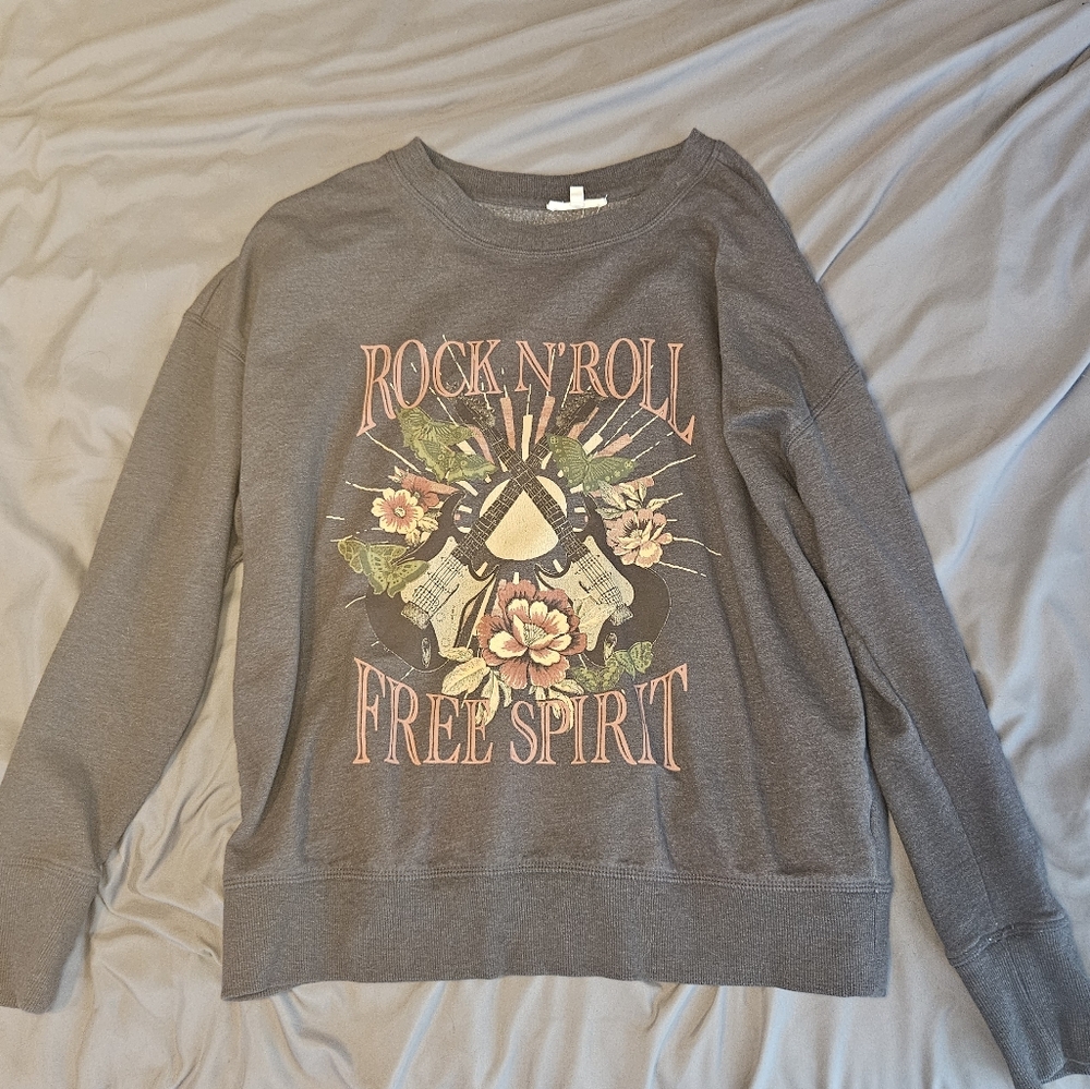 Rock N' Roll Free Spirit Gray Sweater